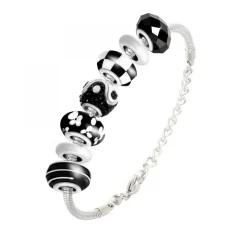 Bracelet de charms perles noirs et acier SC Crystal
