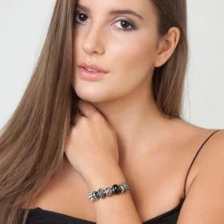 Bracelet de charms perles noirs et acier SC Crystal