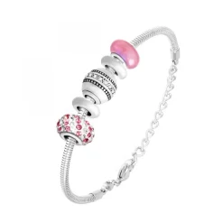 Bracelet de charms perles roses et acier SC Crystal