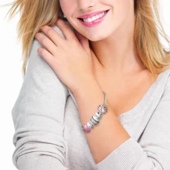 Bracelet de charms perles roses et acier SC Crystal