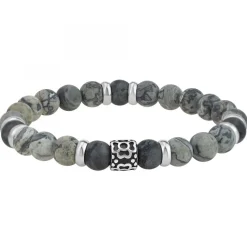 Bracelet homme par SC Crystal orné de jaspe gris et agate noire