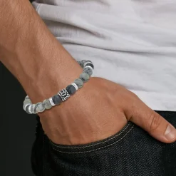 Bracelet homme par SC Crystal orné de jaspe gris et agate noire