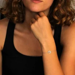 Bracelet Or Blanc - Anneaux Enlacés Sertis de Zirconiums