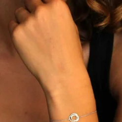 Bracelet Or Blanc - Anneaux Enlacés Sertis de Zirconiums