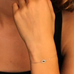 Bracelet Or Blanc Diamants et Saphir Bleu