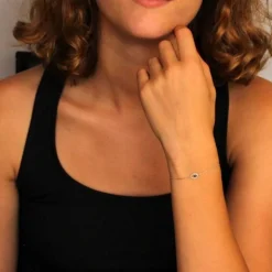 Bracelet Or Blanc Diamants et Saphir Bleu