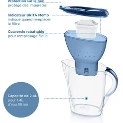 BRITA Carafe filtrante Marella bleu (2,4L) inclus 1 cartouche filtrante MAXTRA PRO All-in-1