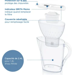 BRITA Carafe filtrante Marella blanche (2,4L) inclus 1 cartouche filtrante MAXTRA PRO All-in-1