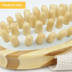 Brosse de massage et de drainage, anti-cellulite en bambou 42 cm avec manche amovible et poignée de maintien