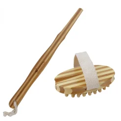 Brosse de massage et de drainage, anti-cellulite en bambou 42 cm avec manche amovible et poignée de maintien