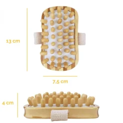 Brosse de massage et de drainage, anti cellulite en bambou 13 x 7.5 x 4 cm avec poignée de maintien