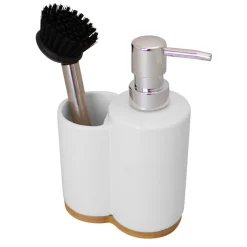 Brosse vaisselle avec flacon pompe céramique et bambou