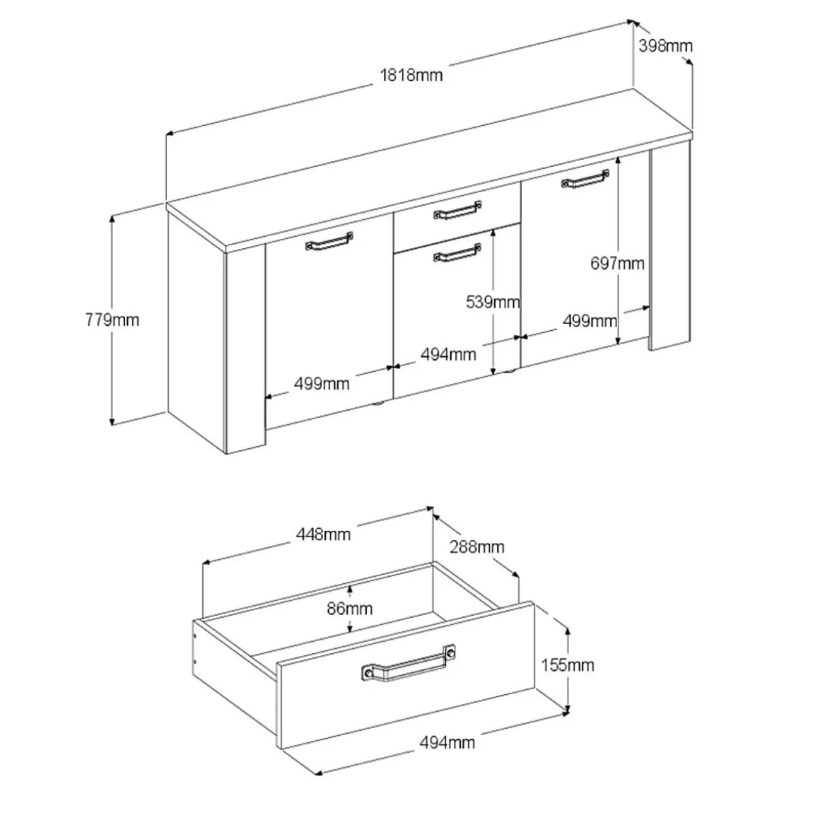 Buffet 3 portes et 1 tiroir L182 cm TORSTEN