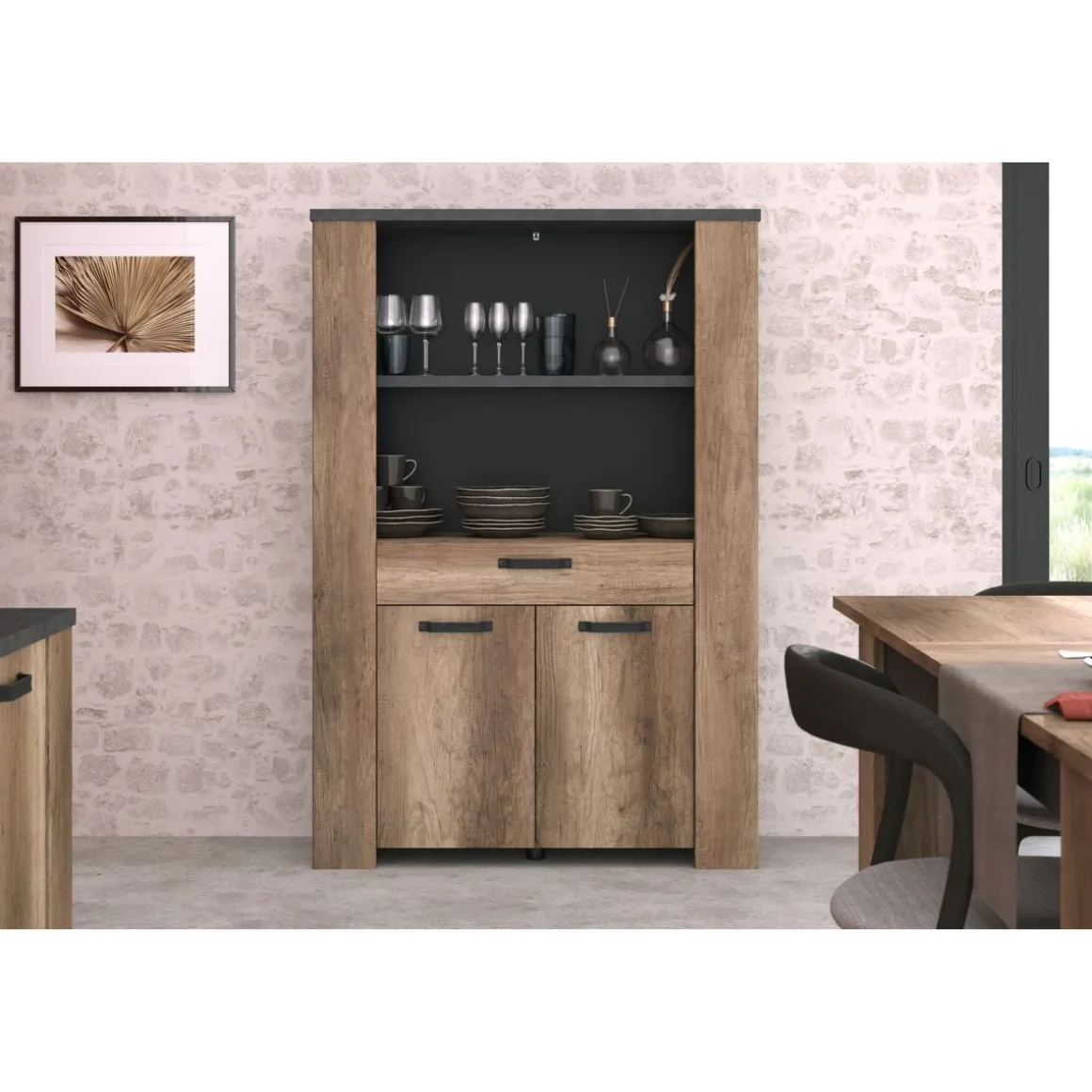 Buffet haut 2 portes, 1 tiroir et 1 étagère L110 cm TORSTEN