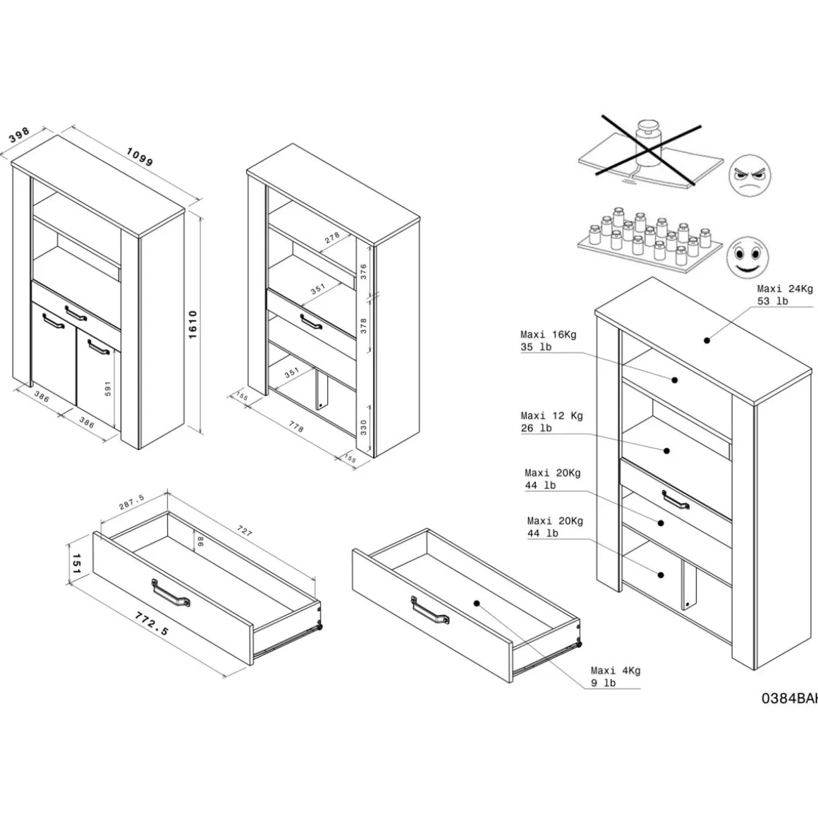 Buffet haut 2 portes, 1 tiroir et 1 étagère L110 cm TORSTEN