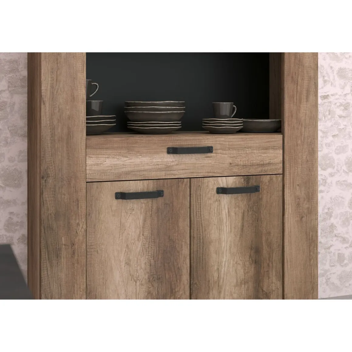 Buffet haut 2 portes, 1 tiroir et 1 étagère L110 cm TORSTEN