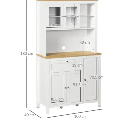 Buffet haut style classique chic - multi-rangement placards, niches, tiroir - panneaux blanc aspect bois clair