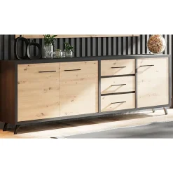 Buffet moderne style industriel 3 portes 3 tiroirs L216cm VIVA