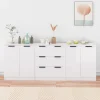 Buffets 3 pcs blanc brillant bois d'ingenierie