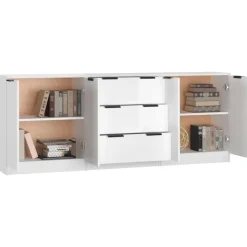 Buffets 3 pcs blanc brillant bois d'ingenierie