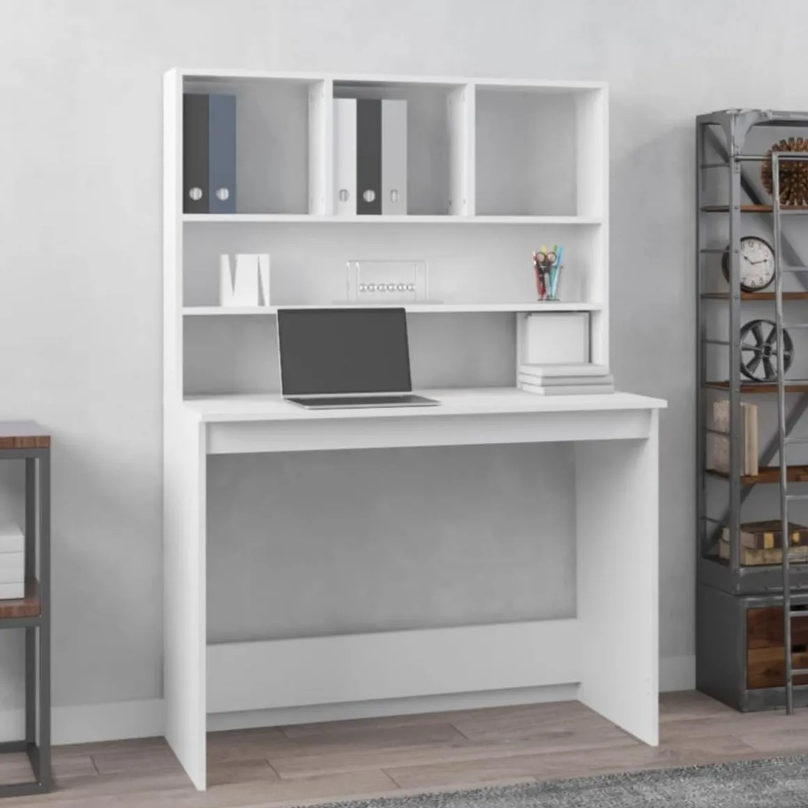 Bureau avec etageres Blanc 102x45x148 cm Bois d'ingenierie