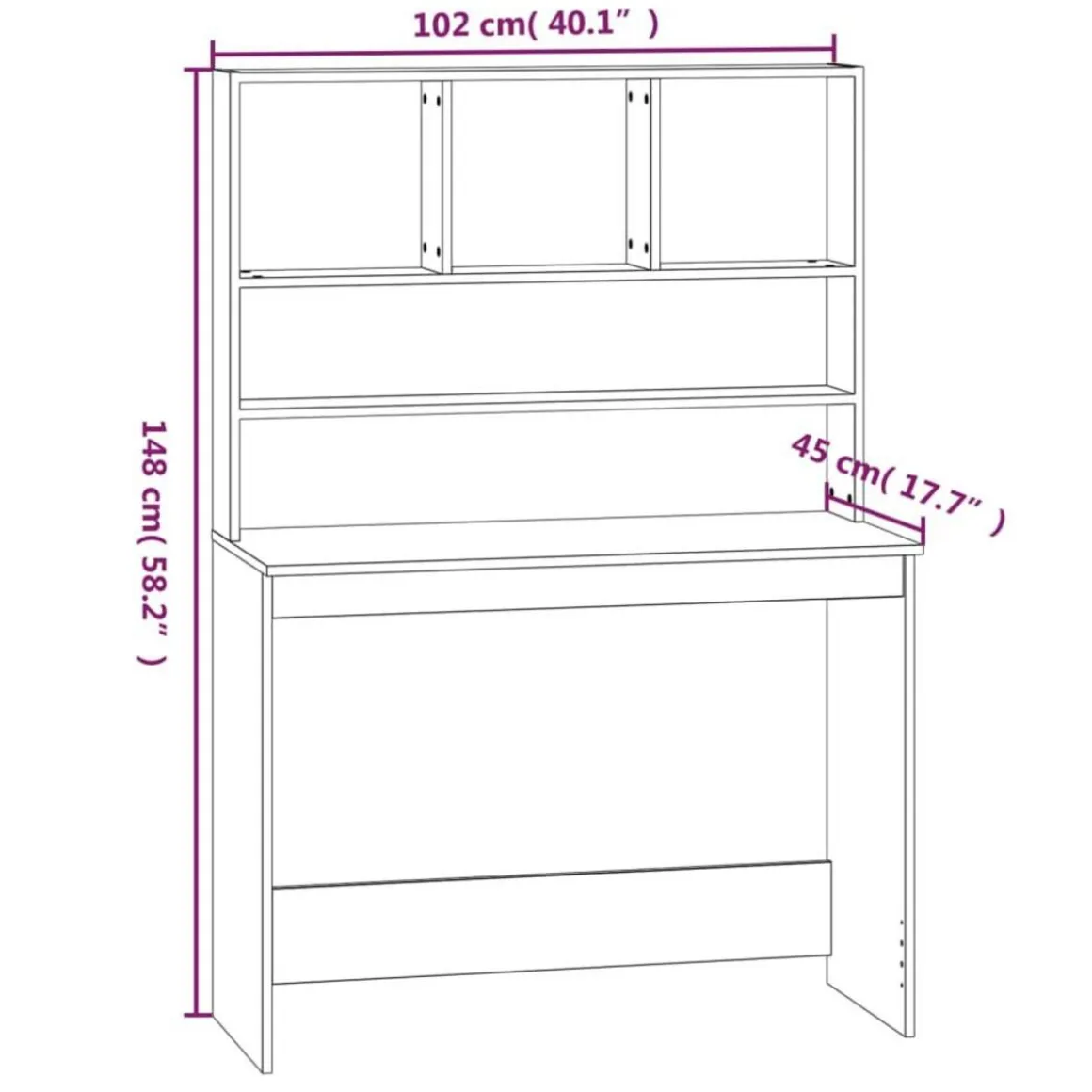 Bureau avec etageres Blanc 102x45x148 cm Bois d'ingenierie