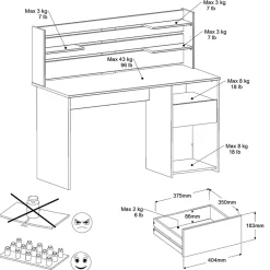 Bureau droit avec crédence et rangements L138cm PIA