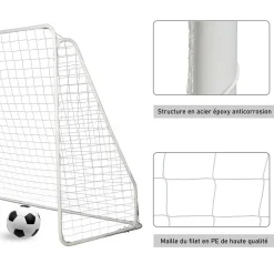 But de football - cage de foot - but futsal dim. 301L x 126l x 200H cm - châssis métal époxy filet PE - piquets inclus - blanc