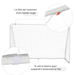 But de football - cage de foot - but futsal dim. 301L x 126l x 200H cm - châssis métal époxy filet PE - piquets inclus - blanc