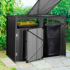 Cache poubelle double en acier - Gris anthracite