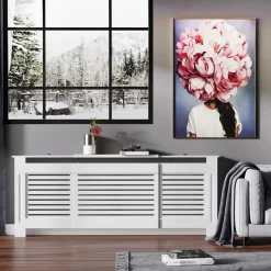 Cache-radiateur design contemporain longueur extensible 139-208,5L x 20,5I x 82,5H cm MDF blanc