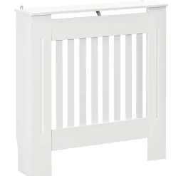 Cache-radiateur design panneau - grille d'aération verticale à lattes - dim. 78L x 19l x 81H cm - MDF blanc