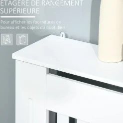 Cache-radiateur design panneau - grille d'aération verticale à lattes - dim. 78L x 19l x 81H cm - MDF blanc