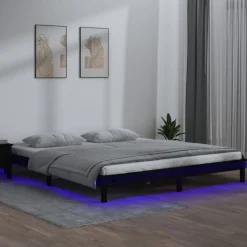 Cadre de lit a LED sans matelas noir 120x190 cm bois massif