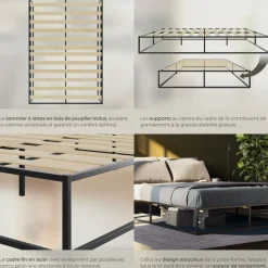 Cadre de lit en acier KYOTO avec sommier à lattes, 250 kg