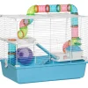 Cage à hamsters 3 niveaux - tunnel, abreuvoir, roue, maisonnette, échelles - dim. 59L x 36l x 47H cm - métal PP bleu blanc