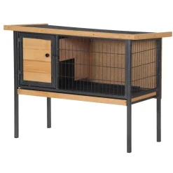 Cage à lapin clapier sur pied - toit ouvrable - dim. 91,5L x 45l x 70H cm - métal époxy bois pré-huilé