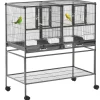 Cage à oiseaux avec séparation mangeoire et perchoir 95L x 45l x 102H cm Noir et Gris