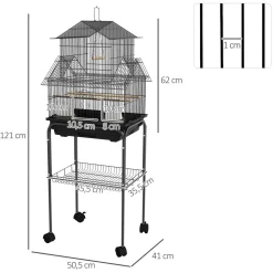 Cage à oiseaux design maison mangeoires perchoirs 3 portes plateau excrément amovible noir