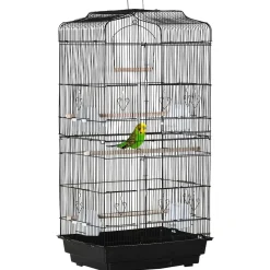 Cage à oiseaux volière avec mangeoires perchoirs plateau amovible dim. 46,5L x 35,5l x 92H cm métal PS noir