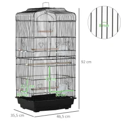 Cage à oiseaux volière avec mangeoires perchoirs plateau amovible dim. 46,5L x 35,5l x 92H cm métal PS noir