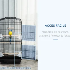 Cage à oiseaux volière avec mangeoires perchoirs plateau amovible dim. 46,5L x 35,5l x 92H cm métal PS noir