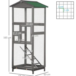 Cage à oiseaux volière grande taille 2 portes toit asphalte tiroir amovible bois gris
