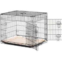 Cage caisse de transport pliante pour chien en métal noir 106 x 71 x 76 cm matelas fourni