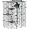 Cage chat intérieur - parc chat DIY - 4 niv. 5 portes hamac plateformes rampes - acier noir