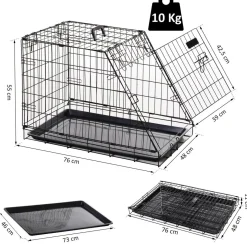 Cage de transport pour chien taille L dim. 76L x 48l x 55H cm métal noir