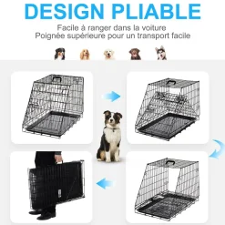 Cage de transport pour chien taille L dim. 76L x 48l x 55H cm métal noir