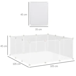 Cage parc enclos modulable petits animaux - dim. 105L x 105l x 45H cm - 12 panneaux résine PP opaque