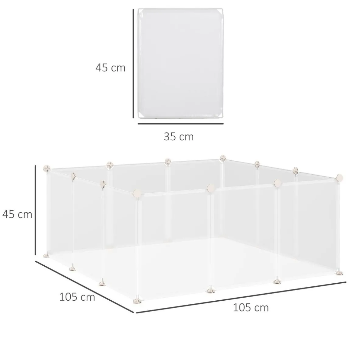 Cage parc enclos modulable petits animaux - dim. 105L x 105l x 45H cm - 12 panneaux résine PP opaque