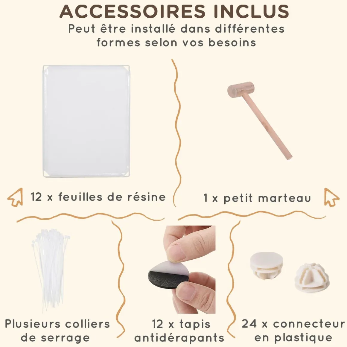 Cage parc enclos modulable petits animaux - dim. 105L x 105l x 45H cm - 12 panneaux résine PP opaque